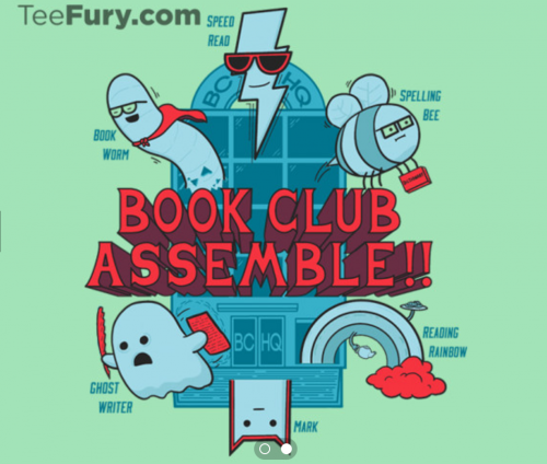 An "avengers" group of reading characters - Speed Read, Spelling Bee, Book Worm, Ghost Writer, Reading Rainbow, and Mark.