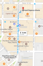 Map of walking route from MARTA to hotel