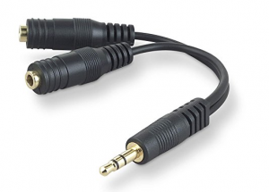 Black plastic headphone splitter