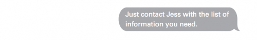 Text from Evie to Carter: Just contact Jess with the list of information you need.