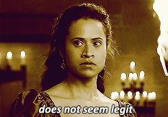 Guinevere from Merlin looking skeptical with the caption Does Not Seem Legit