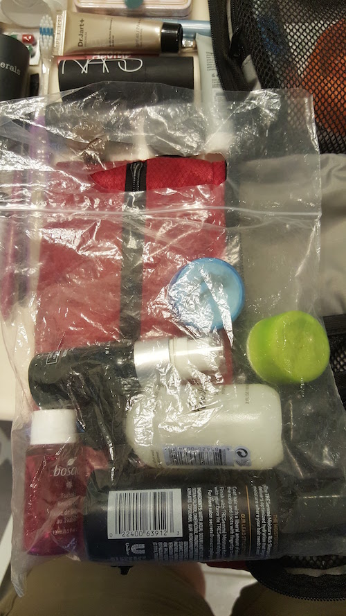 Liquids in a baggie on top of my case