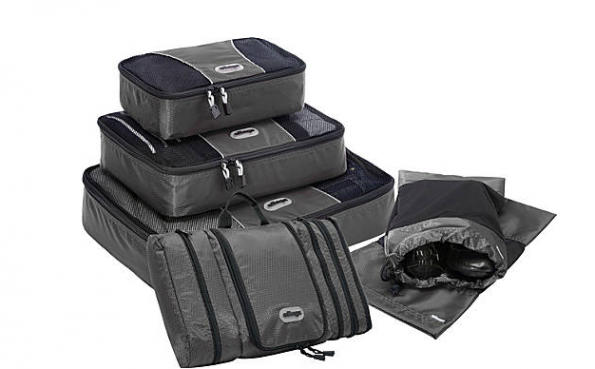 ebags toiletry kit, shoe bags and packing cubes in titanium grey