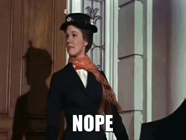 Mary Poppings flying off in an umbrella captioned Fuck This 