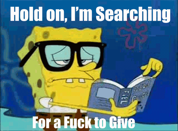 Spongebob Squarepants flipping through a book, searching for a fuck to give