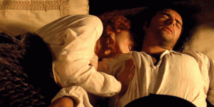Demelza shoves Ross out of bed, because late night door knockers aren't her responsibility