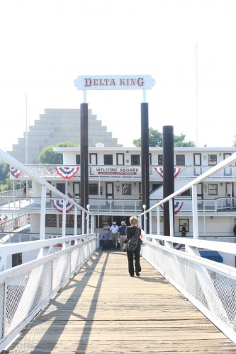 Walking down the gangplank to the Delta King