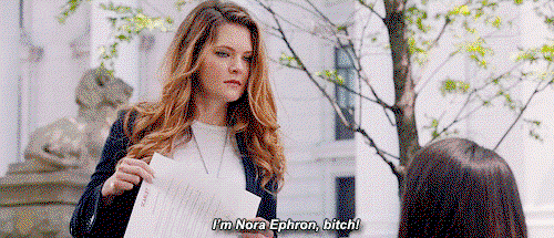 Sutton, holding an offer letter for her new job, which she has just negotiated to favorable terms, and telling Jane I'm Nora Ephron, bitch!