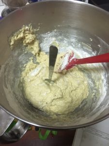 Dough with a spoon standing up in it, as the directions said.