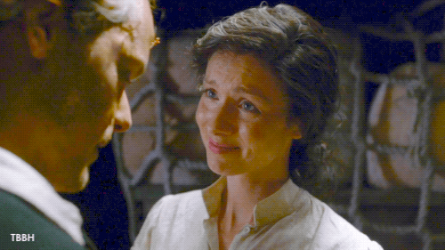 Claire, looking at Jamie with a hugely schmoopy look on her face.