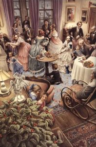 A colored illustration of Fred's party