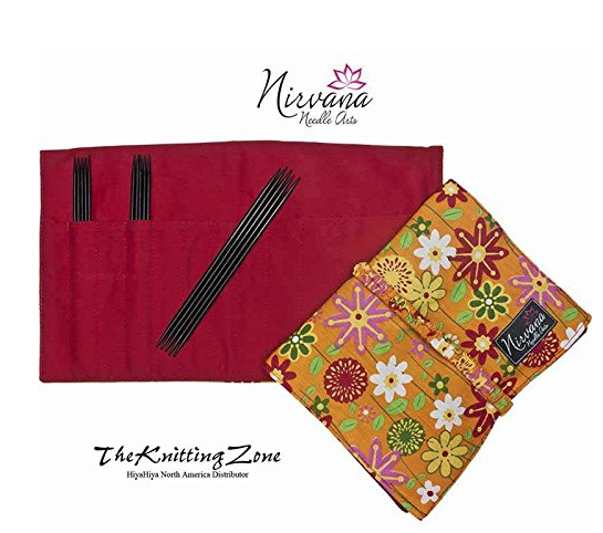 Ebony wood needles in a colorful silk wrapper purse