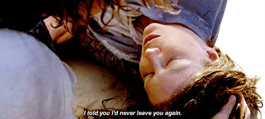 Claire, lying on the beach, reminding Jamie that she promised never to leave him again.
