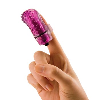 Fingo Nubby Finger Vibrator. A pink, ridged, silicone vibrator that slips over a finger.
