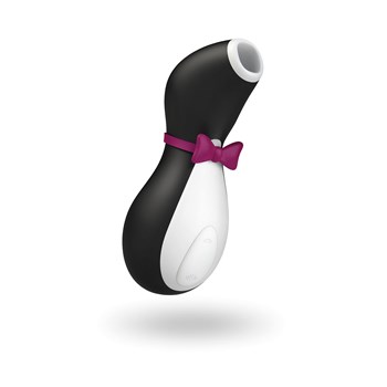 Satisfyer Pro Penguin Next Generation. A suction sex toy designed to look like a penguin wearing a purple bowtie.