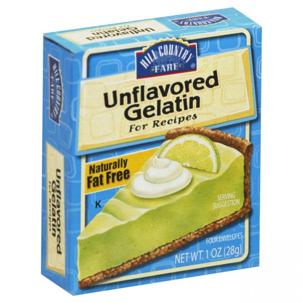 A box of unflavored gelatin which is naturally fat free