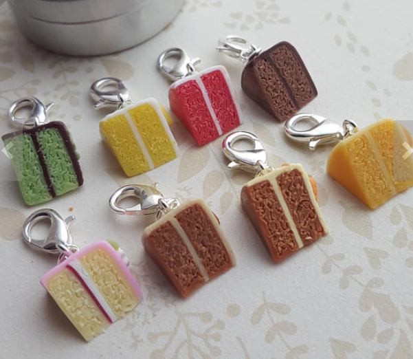 Cake slice stitch markers in eight different flavors they are incredibly lifelike