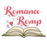 Romance Romp in pink above a illustration of a book