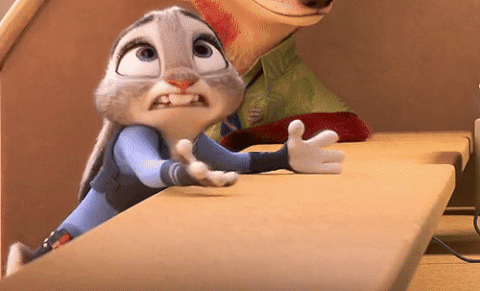 Judy Hops from Zootopia has her hands out stretched and looks anguished