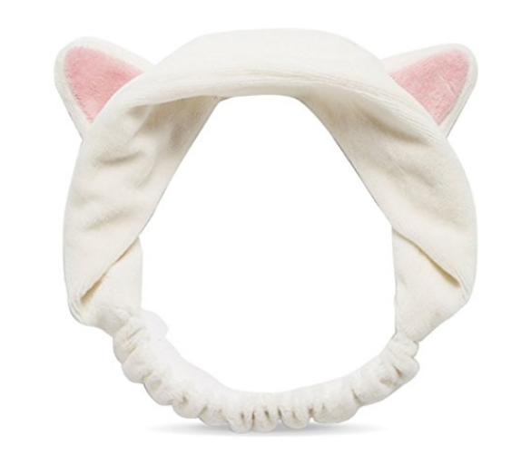Terry headband with tiny pink cat ears on top