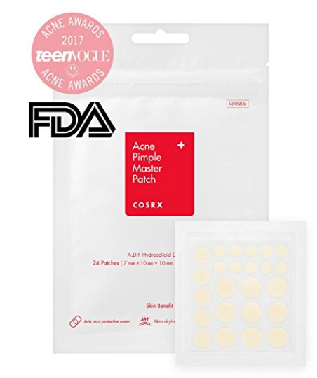 A package of pimple patches with Teen Vogue acne award and FDA seals on top