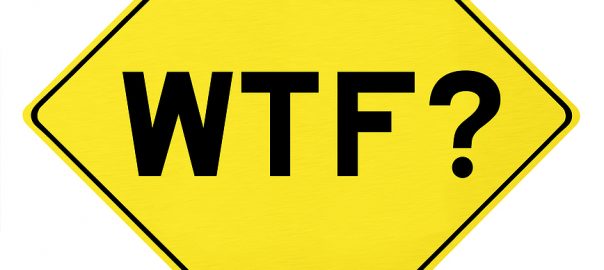 A yellow street sign that says WTF?