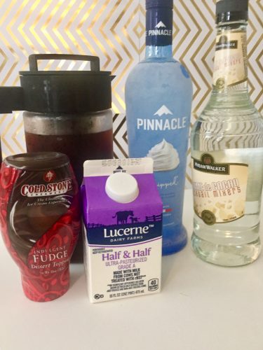 Ingredients for a white chocolate coffee martini