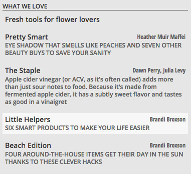 Table of contents of July 2018 REAL SIMPLE with articles on Eyeshadow, apple cider vinegar, and smart products for the home