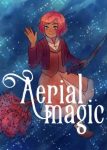 Aerial Magic - Wisteria has orange hair and is sitting on a broom waving at the reader. her skirt is large and sort of fluffy and she's wearing a jacket as well 