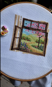 Mostly finished cross stitch with half the back stitching done