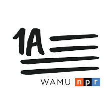 The 1A logo with 1A in the upper corner of an American flag instead of the field of stars, with stripes filling in the rest of the space. At the base it says WAMU and NPR - also, hi screen reading folks hope you're having a great day