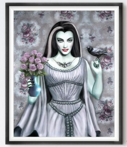 Lily Munster print in purple and lavender