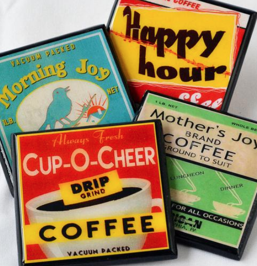 Vintage Coffee Label Coasters - including Mother's Joy Strong Coffee 