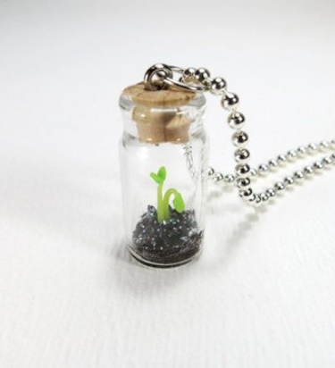 Seedling miniature in a tiny jar necklace 