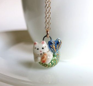 Miniature mermaid cat pendant