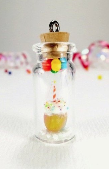 Miniature cupcake birthday jewelry a tiny cupcake with tiny balloons in a jar 
