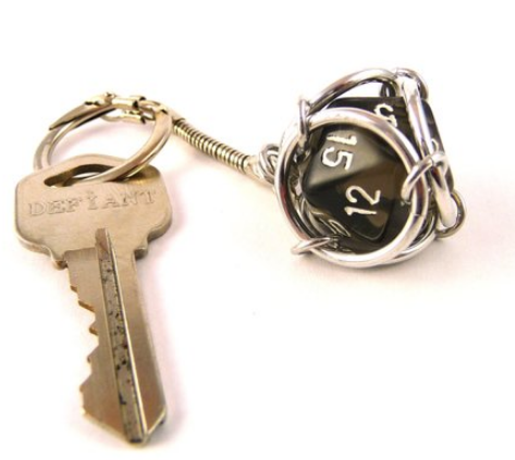 D20 keychain with removable d20 die