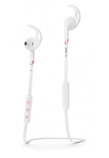 Sudio tre headphones with rose gold metal accents and a white cord 