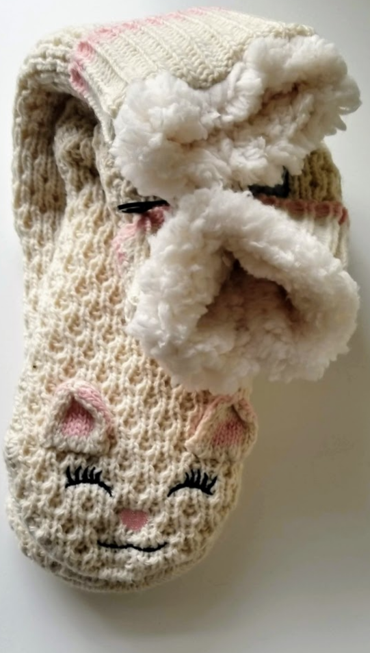Cat face slipper socks with faux fleece lining