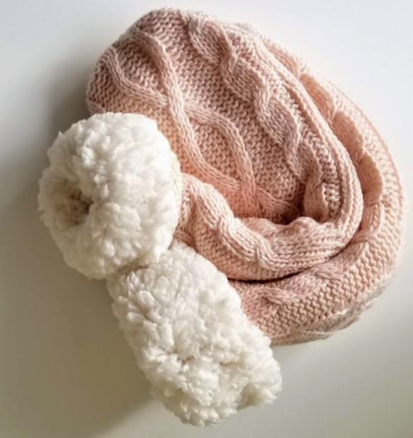 Pink cable knit slipper socks lined with plush