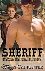 A shirtless man in a cowboy hat stands in front of a saloon. A woman behind him is looking appreciatively at his backside.