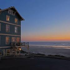 the hotel and ocean at sunset