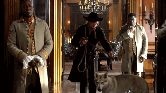 Ian and Rollo, just after their encounter with the skunk, and Ulysses and another Black man trying to master their expressions of disgust and annoyance with the smell.