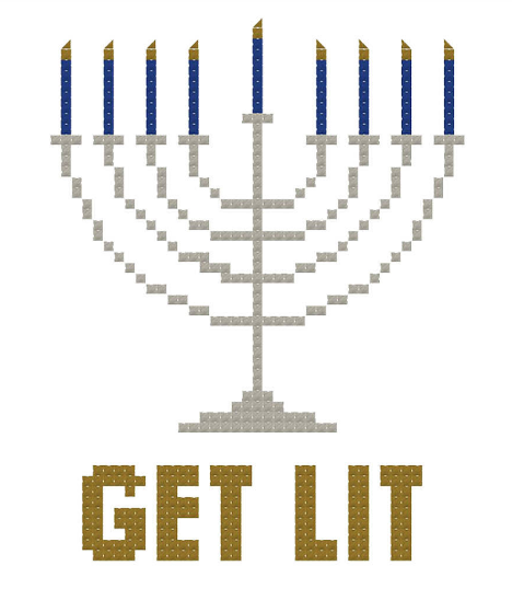 Get Lit Hanukkah Menorah cross stitch pattern