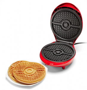 A pokeball waffle iron that creates waffles that look like pokeballs. 