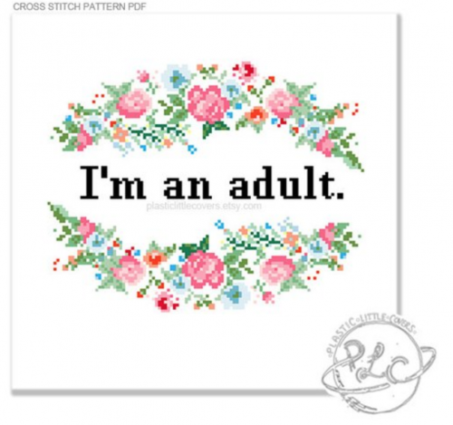 I'm An Adult floral cross stitch pattern