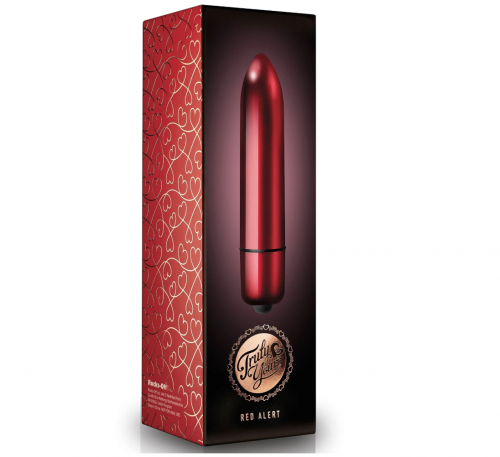 Red bullet vibrator in a decorative gold and red box.