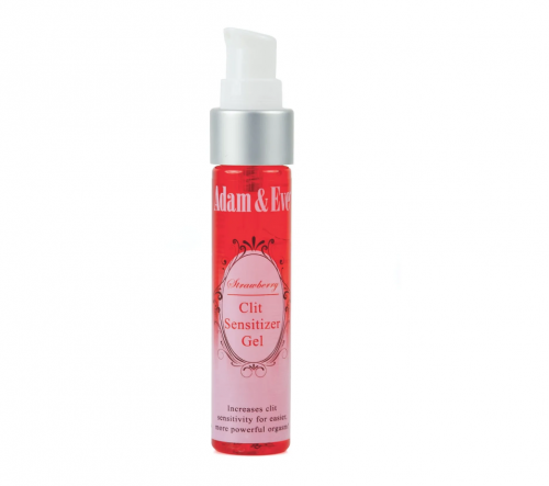 A red thin tube with a pump of strawberry clit sensitizing gel.