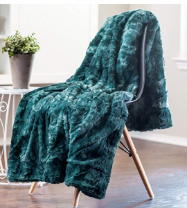 Teal fleece throw SO FLUFFY on a chair