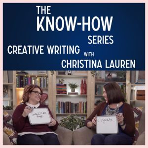 The Know How series with Christina Lauren - Christina and Lauren are sitting on two beige chairs with dry erase boards showing their answers to a course question